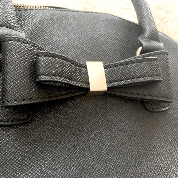 Small Black Faux Leather Sachel With Bow Accent - Picture 8 of 8